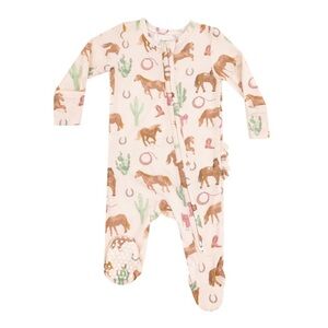 Angel Dear Ruffle Back Footie Western Horses Pink Newborn 0-3 3-6 6-9 9-12 month